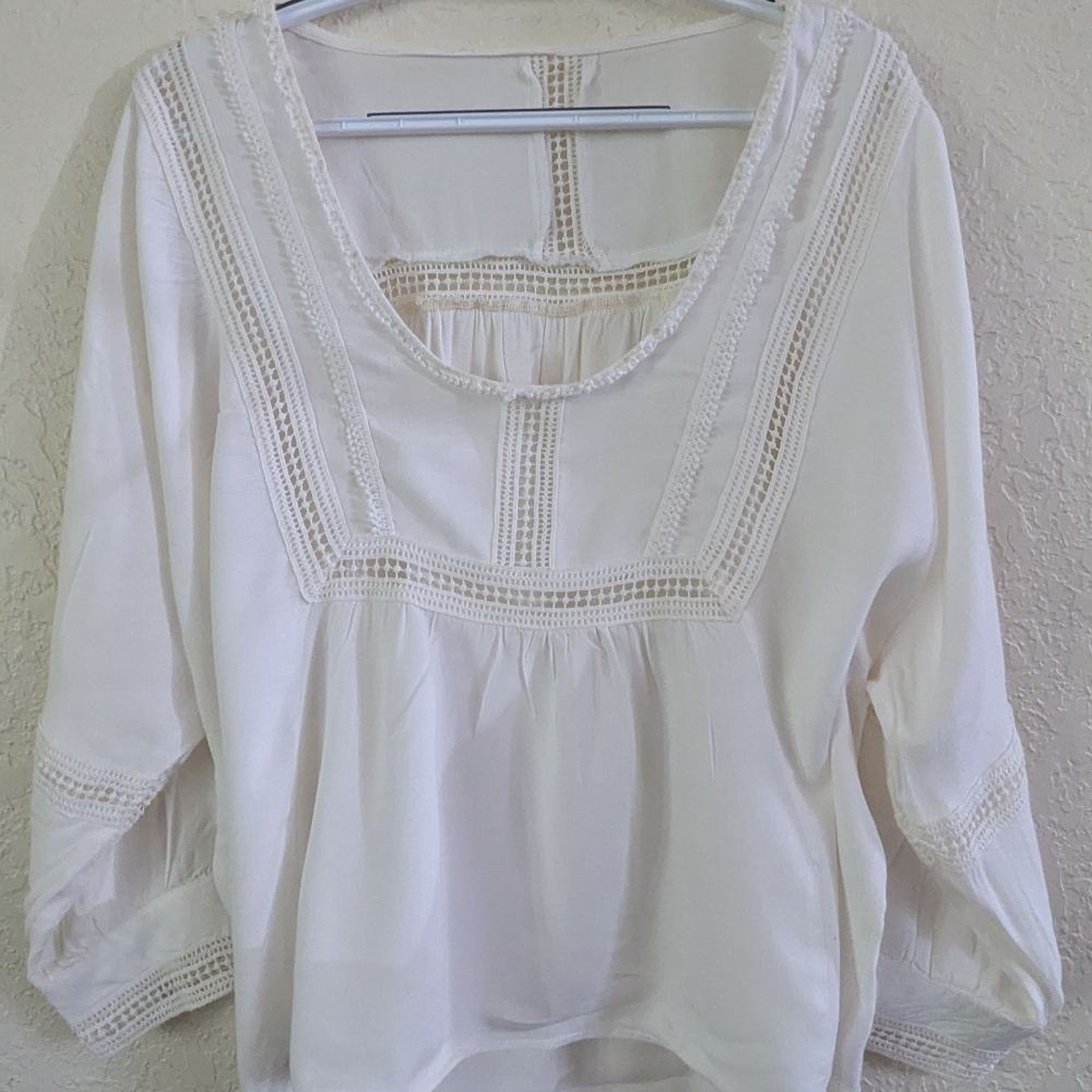 Chic Ivory Hippie Fairy Style Boho Lace Detail Blouse Large